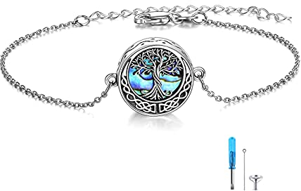 Baum des Lebens Urnenarmband für Asche 925 Sterling Silber Abalone Muschel Baum des Lebens Feuerbestattung Andenken Anhänger Medaillon Armband für Damen