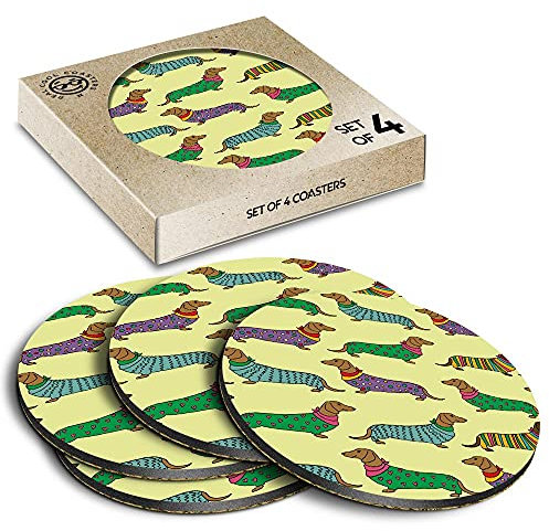 4 posavasos de corcho en caja ecológica, con diseño de salchichas y perros salchichas de salchicha, taza de vaso de cristal #21466
