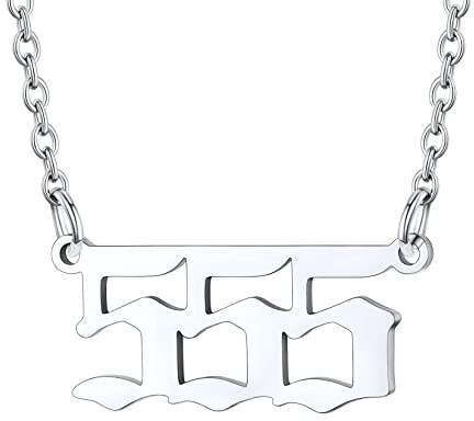 U7 Angel Number Necklace Silver Nacklaces for Women 555 Numbers Pendant Stainless Steel Cable Chain