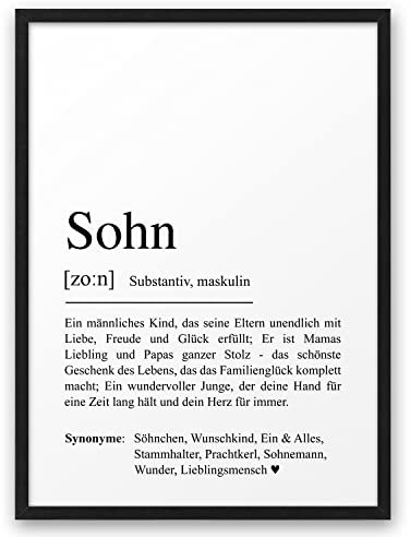 SOHN DEFINITION | ABOUKI Kunstdruck | Sohn Geschenk Sohn Bild Sohn Poster Bester Sohn Geschenke für Sohn 18. Geburtstag Schulabschluss Volljährigkeit Auszug | DIN A4 ohne Rahmen