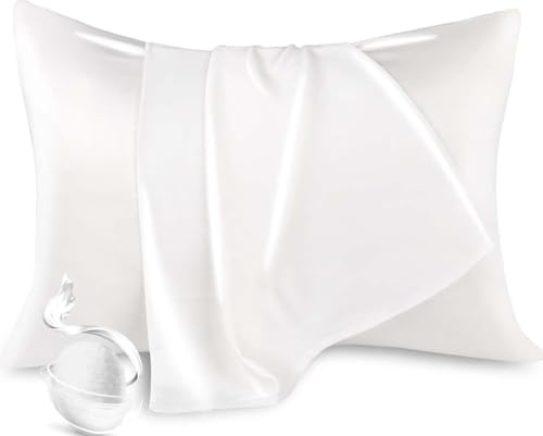 100% Maulbeerseide 19 Momme Charmeuse Seide Kissenbezug Mit Lyocell-Unterseite für Haar und Haut für Haar und Haut 1 Stück 50 x 75 cm Hypoallergener Hotelverschluss (Elfenbein)