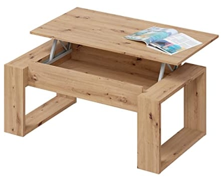 Habitdesign Mesa de Centro elevable Nova Color Roble Nodi y Blanco Artik salón Comedor Estilo nórdico 45-54x105x55 cm
