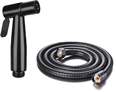 Pulverizador de bidé compacto negro con manguera negra de 5 pies, rociador de pañales de tela para baño, bidé de mano, inodoro, grifo de acero inoxidable, grifo de limpieza de inodoro, grifo Shattaf