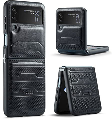 Sibada Designed for Galaxy Z Flip 4 5G Case with Connecting Hinge Vegan Leather Shockproof Cover for Samsung Z Flip4 (2022) - Black