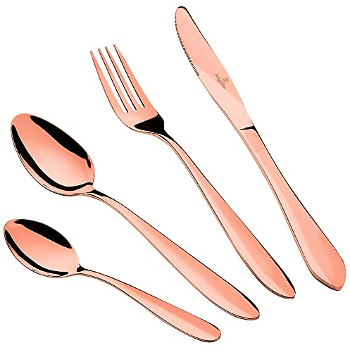 Berlinger Haus Rose Gold Mirror Besteck Gold Komplett 24-teilig Edelstahl Besteck Set 6 Personen Camping Gastronomie Glänzende Oberfläche Modernes und elegantes Design Rosegold