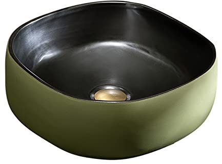 Lavabo de cerámica Ovalines Lavabo de porcelana sobre encimera Lavabo de baño Lavabo de doble color Lavabo individual Tazón Lavabo de patio Lavabo de cerámica for el hogar Baño Balcón Lavabos de enci