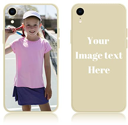 AnNengJing Custom Soft Liquid Silicone Cases Full-Body Protective Personalized Photo Name Text Logo Phone Cover for iPhone XR Beige