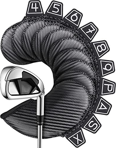 Iron Golf Head Club Set,10pcs Golf Iron Covers, Black Leather Headcover Wedge Covers for Callaway Taylormade Ping Cobra RH and LH Etc