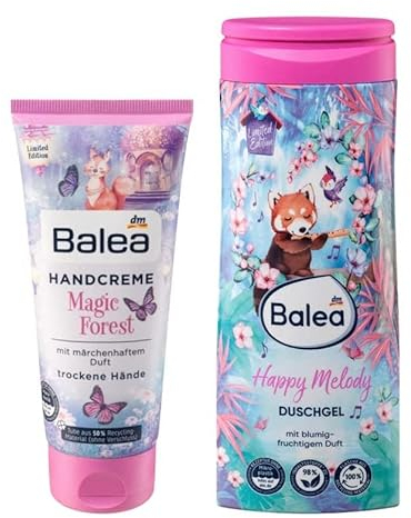 Balea 2er-Set Körperpflege: Duschgel HAPPY MELODY mit blumig-fruchtigem Duft (300 ml) + Handcreme MAGIC FOREST mit märchenhaftem Duft (100 ml), 400 ml