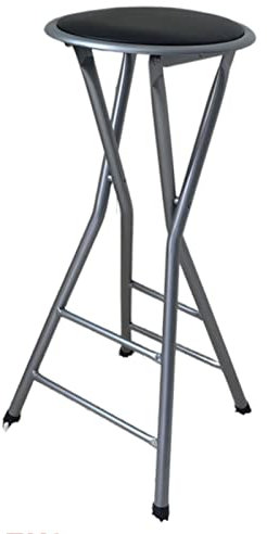 MMOU Sgabello Alto Pieghevole Sedia Pieghevole Imbottita Pieghevole per Chitarristi-Seduta Tonda Imbottita in PVC, Adatta per Uso Cucina, Bar, Bancone (Color : Gray, Size : Seat Height 70cm)