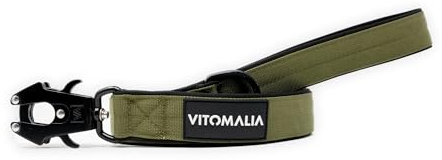 VITOMALIA® 1,2m Hundeleine für Hund mit Handschlaufe, Neopren Innenfütterung und Froschkarabiner aus Hartaluminium speziell für Hundeleine große Hunde (Khaki, 3cm/Breit 1,2m Lang)
