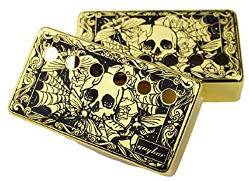 guyker Humbucker Pickup Cover (50mm/52mm Polabstand) - Cupronickel Brücke und Hals Pickups Rahmen Set Ersatzteile für Les Paul LP Style E-Gitarre, Skelett-Stil, Gold