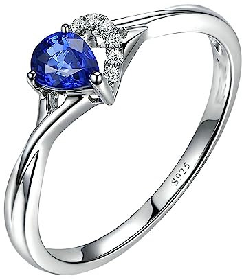 Homxi Verlobungsringe Paar Silber 925 Damen,Engagement Trauringe 3 Zinken mit Wassertropfen und Hohl Herz Blau Zirkonia Silber Eheringe für Damen Größe 62 (19.7)