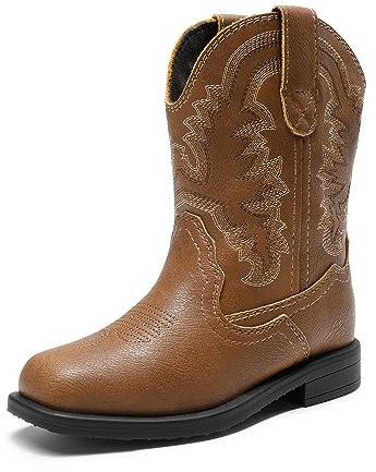 DREAM PAIRS Kids Boys Girls Cowboy Boots Western Square Toe Riding Mid Calf Knee High Boots,Size 9 Little Kid,Brown,SDBO2307K