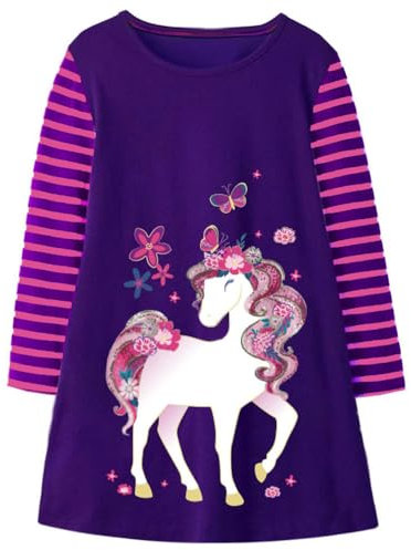 VIKITA Vestito Manica Lunga Striscia T-Shirt Cotone Bambine e Ragazze Lh4309 2-3 Anni