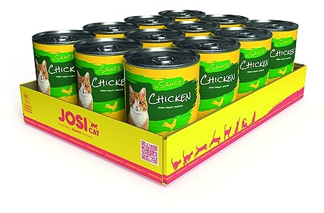 JosiCat Chicken in Sauce (12 x 415 g) | Adulte | Nourriture Humide Premium pour Chats Adultes | Poulet en Sauce | Vitamines D3 & E | Powered by JOSERA | Aliment Complet pour Chats | 12 pièces