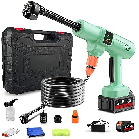 Idropulitrice a batteria portatile, senza fili, alimentata a batteria, con ugello 6 in 1, massimo 1,5 MPA, pulitore per pavimenti, pulizia interna delle pareti dell'auto e irrigazione del giardino