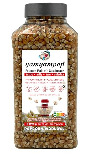 YamYamPop Popcorn Mais mit Geschmack salzig – 1250g Premium Popcornmais für die Heißluft Popcornmaschine – salziges Popcorn ohne zusätzliches Öl, Fett und Salz - keine Gentechnik (salzig)