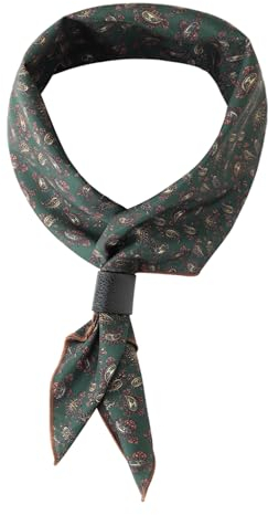 Herren quadratische Halstuch mit Leder Loop Multifunktionstuch Kopftuch Nickituch Bandanas Trachtentuch Bandanas Vintage Retro 60x60 cm - Druckmuster Paisley Dunkelgrün