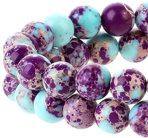 47 Stück Lila Naturstein Perlen, 8 mm Meeressediment Kaiser Jaspis, Schmuckherstellung, Bunte Runde Steinperlen, Edelsteine zum Auffädeln