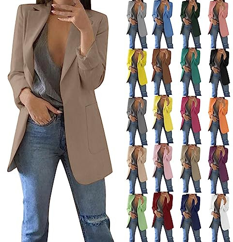 Lightn Deals Today Of The Day 2024 Veste Blazer Femme Chic Et Élégant Pure Color Bouton Lâche Casual Business Slim Fit Couleur Unie Décontracté Veste Printemps L'Été Manteau Top Prime Deal