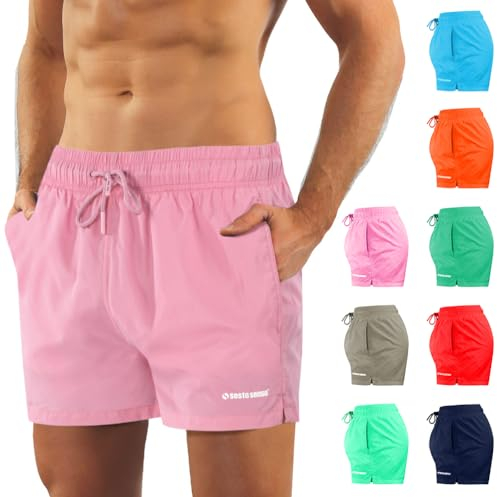 sesto senso Herren Badehose Rosa Modische Farben Badeshorts Innenfutter Slim-Fit Beachshorts SZ2401 L Pink