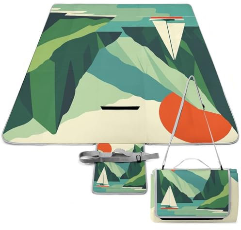 Quadratischer Outdoor-Teppich, Motiv: Wasser in der Nähe von Bergen, tragbare Matte, Strohteppich, Picknickmatte, Campingmatte, Strohteppich, Terrassenteppich