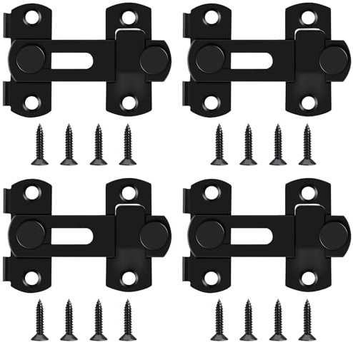 LUCKNIGHT 4 Piezas Pestillo Puerta Corredera Cerrojo, Cerrojo Puerta de Acero Inoxidable, Cerradura Puerta Corredera, para Puertas, Habitaciones, Jardines, Armarios, Negro