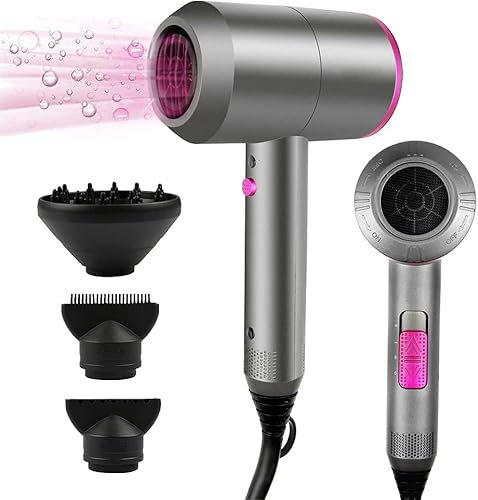 CASAMAA Secador Pelo Ionico, Secadores de Pelo iones Profesional Hair Dryer Motor AC Motor Rápido, 3 Temperaturas, 2 Velocidades, Difusor y Concentrador (Gris)