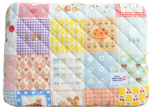 CHAMAIR Puffy Laptop Sleeve - 15/14 Inch Cute Quilted Laptop Case for Women - Macbook Sleeve Compatible Notebook Cover (Plaid 15in)