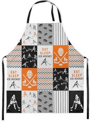 Eishockey Chef Schürze Für Backen Garten,Wintersport Hockey Puck Schürze,Sport Spiel Kochschürze Für Kellnerin Kellner,Geometrische Patchwork Lätzchen Schürze,Buffalo Plaid Küchenschürze Für Chef
