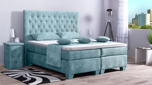 Boxspringbett Vila 240x220, DS-Azurro, 7-Zohnen Taschenfederkernmatratze, Ergoflex - Inklusive Aufbau - Deutscher Hersteller