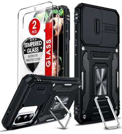 LeYi Coque pour Samsung Galaxy A56/A 56 5G Antichoc avec Protection Caméra Coulissante,2*Verre Trempé,Étui de PC Dur et TPU Silicone Militaire Anti-Rayures Coque Anneau,Noir