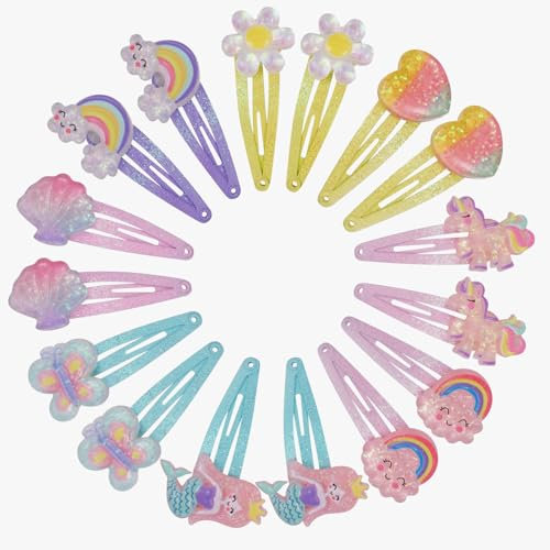 Halinuia 16 Pezzi Mollette per Capelli Bambina, Fermagli Capelli Neonata Colorati, Fermaglio Brillanttino con Sirena Unicorni Farfalla, Pinze per Ragazzina Donna e Adolescenti