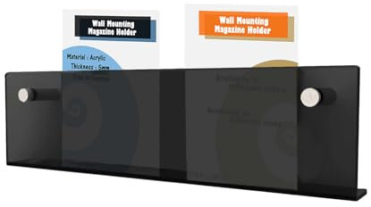 TUKA-i-AKUT 60cm Étagères Murales en Acrylique Extra Résistant, Support Mural pour Magazines, Journaux, Brochures, Livres, Porte-Revues Porte-Prospectus Murales Noir TKD8256-60cm-1x