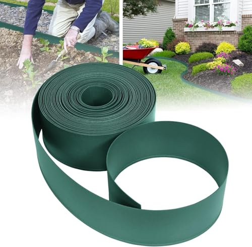 ACXIN Bord de pelouse en plastique anthracite, 10 m, rouleau de bords pour parterres de fleurs, limites, allées de gravier, bordure de parterres de fleurs en 100 % plastique PP (120 x 2 mm, vert)