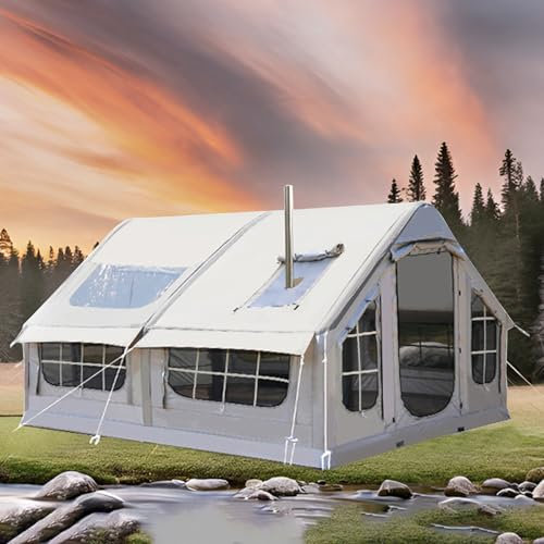 8 Personas Tienda De Campaña Hinchable, Tenda Campismo Montaje Rapido para Exteriores con Apertura De Chimenea Y Claraboya, Tienda De Campaña Inflable Grande Carpa Familiar De La Casa De Aire