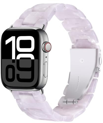 Miimall Bracelet Compatible avec Apple Watch 38/40/41/42mm(Series 10), Strap Résine pour Apple iWatch 10 9 8 7 6 5 4 3 2 1 SE avec Métal Boucle en Acier Inoxydable Femme Blanc, Boucle en Argent