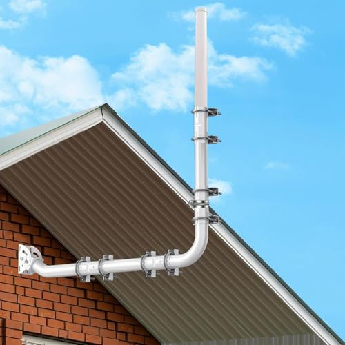 Kit de Montage d'antenne à Long Mur - Support de Poteau à gouttière Long, avec coude à 90°, Tube d'extension, Adaptateur de Connexion et vis. Parfait pour Les antennes TV extérieures