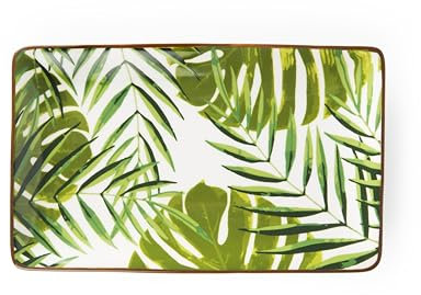 Excelsa Foliage Set 6 Piatti Rettangolari in Ceramica, Motivo Foglie Tropicali Verde