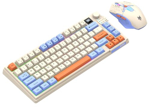 Lancoon 2.4G Kabellose Tastatur und Maus Combo mit Dual-Mode 80 Tasten Bildschirm Display Lautstärkeregler Farbe Licht Wiederaufladbare Mäuse Einstellbare DPI für Gaming Computer PC