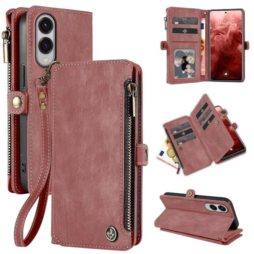 LBH Handy Hülle für Samsung Galaxy S25 Edge Klapphülle RFID Schutz Wallet Geldbeutel Geldbörse Cover Case Flipcase Kartenfächer Geldfach Münzfach Rosa