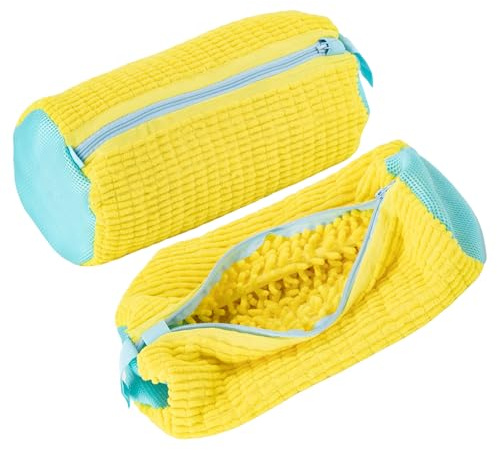 NESTIP Schuhwaschbeutel Waschmaschine 2 Stück 39x19cm Gelb Anti-Verformung Sneaker Wäschenetz mit 360° Reinigungsflusen Wiederverwendbar Wäschesack Schuhe für Waschmaschine und Trockner