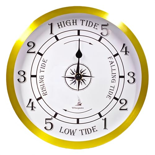 WEEGEEKS Reloj de marea de aluminio de 10 pulgadas, reloj náutico oceánico, decoración de pared, accesorios de barco