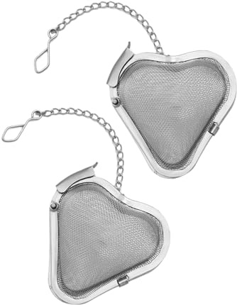 Ginddy Heart-Shaped 304 Stainless Steel Tea Infuser,2 Pack Strainers with Fine Mesh & Chain for Loose Leaf Tea - Dishwasher-Safe, 5.5x6 cm