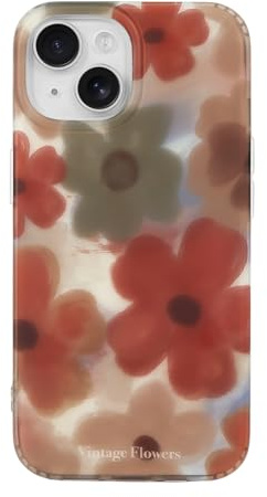 Reownest für iPhone 15 Hülle Cute Bunt Blumen Muster Design–Bunt | Niedliches Blumen Muster Retro Ästhetische Design Handyhülle, Weiche Mattierte TPU Stoßfeste Schutzhülle für Frauen Mädchen