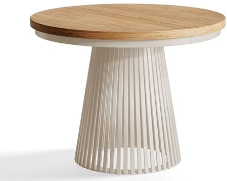 AlpiMeble Runder Esstisch Ausziehbar - Moderner Wohnzimmertisch und Küchentisch - Tisch mit Stabile Metallbeine - Durchmesser 100 cm - Farbe Craft - Kollektion Nero