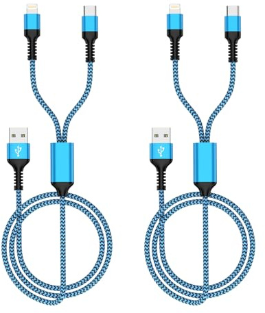 Multi Ladekabel, [1.2M] 2 in 1 Universal Ladekabel iphone Schnellladekabel,USB Kabel mit Lightning+USB C für iPhone 17 16 15 14 13 12 11 8 7 6, Samsung Galaxy, Huawei, Google,Sony
