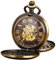 ManChDa Herren Taschenuhr RetroBronze 3D Dampf Zug Eisenbahn Muster Fall Doppel Hunter Römische Zifferblatt Mit Cowboy-Kette & Extra T-BAR Kette + Geschenkbox