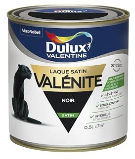 Dulux Valentine Peinture Laque Valénite Glycéro multisupport intérieur-extérieur – Grande résistance pour boiseries et ferronneries - aspect Satin Noir 0,5 L - 5211436